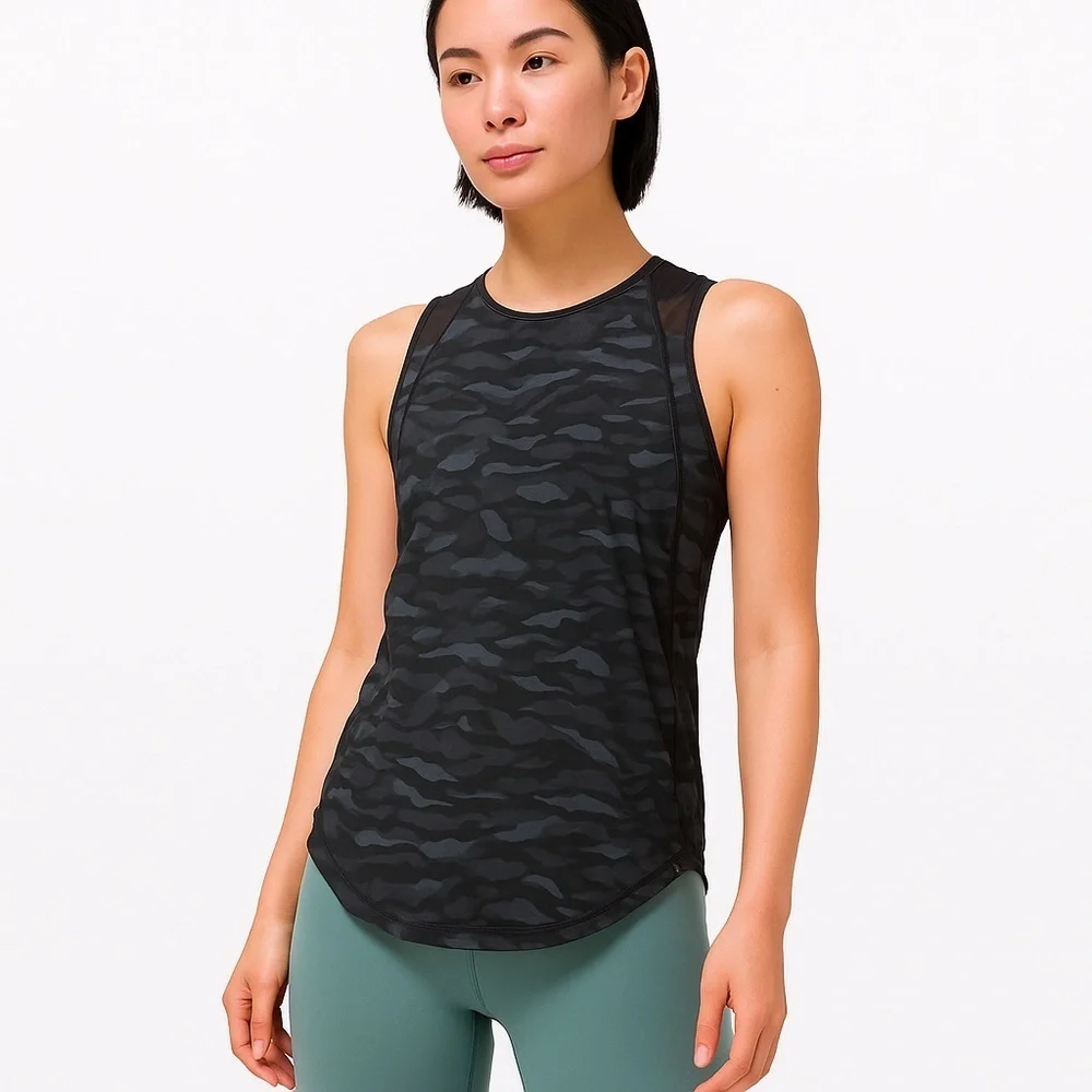 Lululemon Sculpt Tank Mesh Training Top Sequoia Camo Black Size 6 Athleisure - Picture 3 of 9